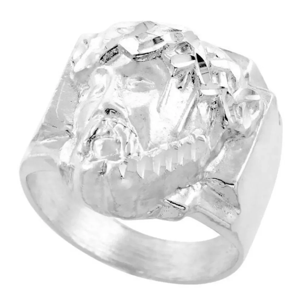 Sterling Silver Jesus Christ Ring Crown of Thorns Diamond Cut Finish 13/16 inch